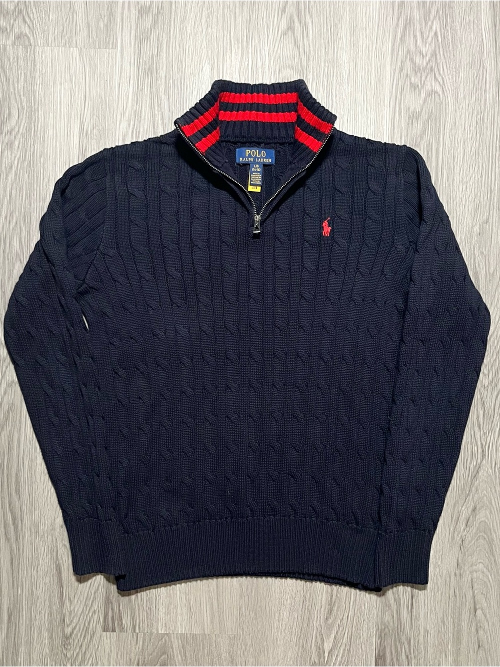 Ralph Lauren Polo cableknit quarter zip youth boys large sweater long sleeve